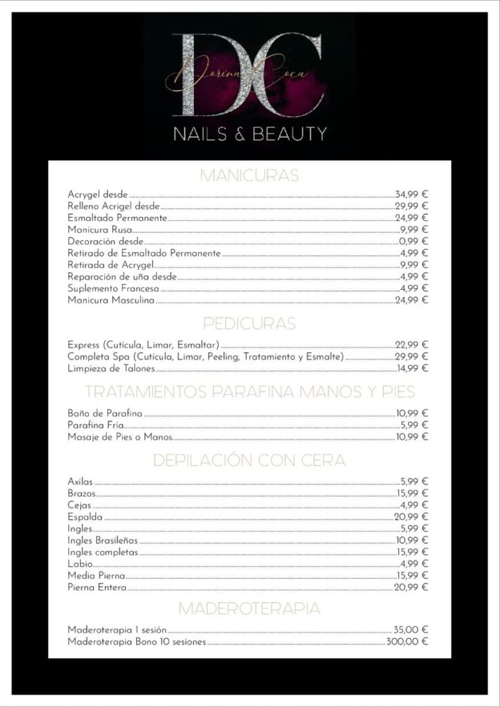 Precios servicios tratamientos corporales Dorina Cuca
